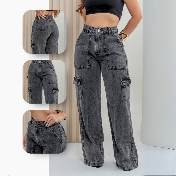 Review Calça Cargo Feminina Jeans Bolso Lateral Wid Leg 34 ao 44 Pantalona Cintura Alta: Vale a Pena em 2026?