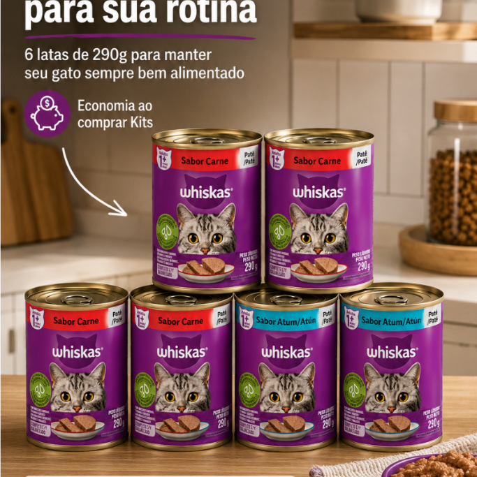 Review Whiskas Ração Combo 6 Latas Gatos Patê Carne E Atum 290g cada Comida Gato PET Alimento para gatos: Vale a Pena em 2026?