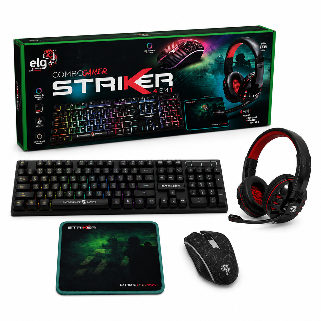 Review Kit Gamer ELG Striker 4 Em 1 Teclado Gamer ABNT2 Mouse Gamer 2400 DPI Headset Gamer Mousepad Speed USB PC Notebook: Vale a Pena em 2026?