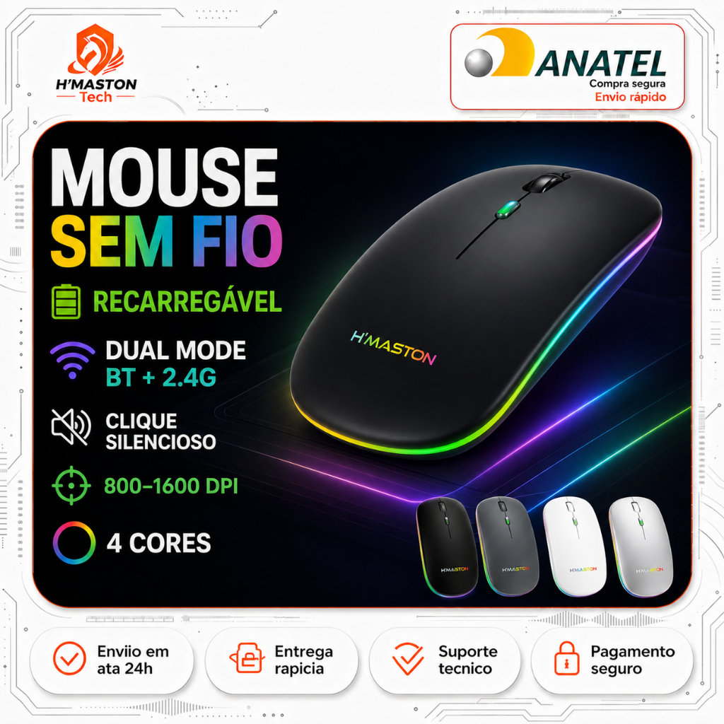 Review H'maston E-1300PRO Mouse Sem Fio Para Notebook Mouse Gamer Sem Fio Mouse Sem Fio Recarregável Mause Mouse Bluetooth: Vale a Pena em 2026?