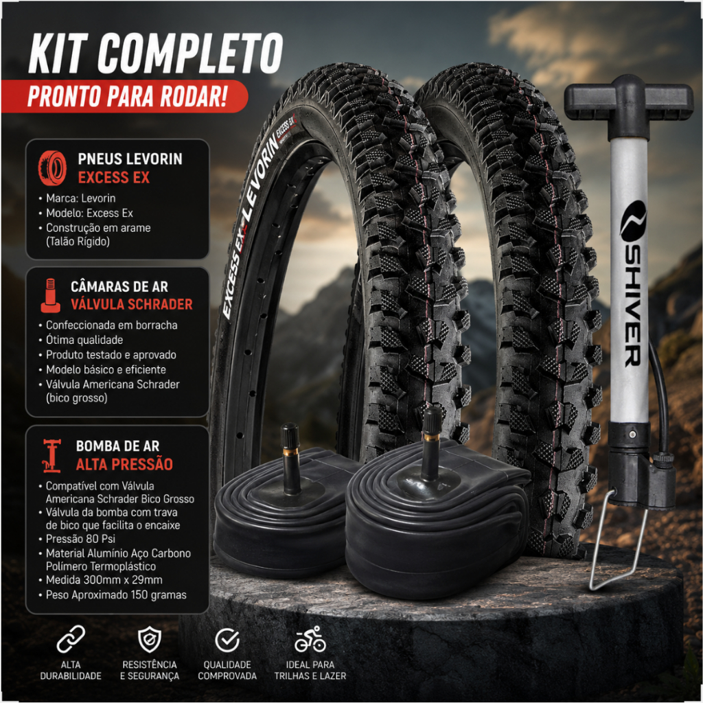 Review PAR Pneu bicicleta Levorin Excess aro 24 x 1.95 Cravudo banda leve PAR Camara bico grosso Bomba: Vale a Pena em 2026?