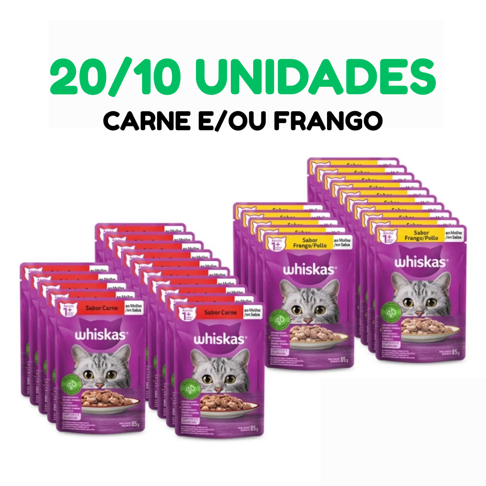 Review Sache Whiskas Kit 20/10 Unidades Ração Úmida Para Gatos Sabor Carne ou Frango 85g: Vale a Pena em 2026?