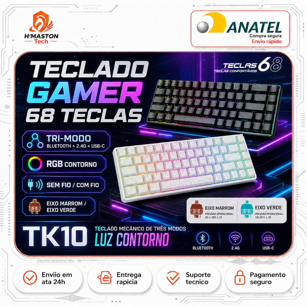 Review H'MASTON Teclado Mecânico 65% TK10 Teclado Gamer Mecanico Teclado Mecânico Sem Fio Teclado Gamer Sem Fio: Vale a Pena em 2026?