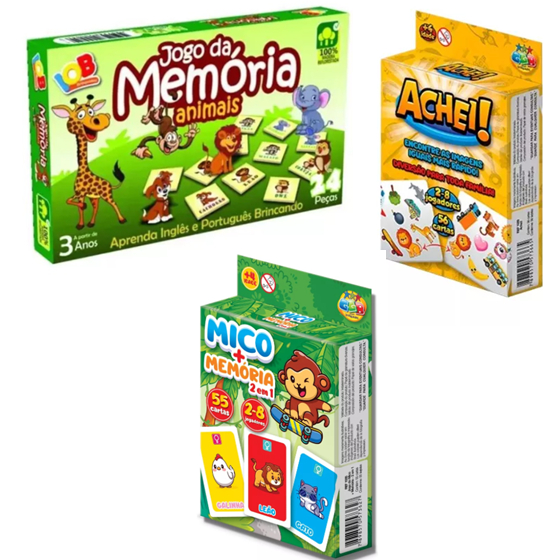 Review 3 Jogos - Jogo da Memória Animais Inglês e Portugues IOB 24 peças + Jogo Do Mico + Jogo Da Memória 55 Cartas 2 em 1 + Jogo de Cartas Memória 54 CARTAS + 2 CARTAS EXPLICATIVAS Jogo da Memória Achei Brinquedo para o dia das Crianças Presente de Aniversário: Vale a Pena em 2026?