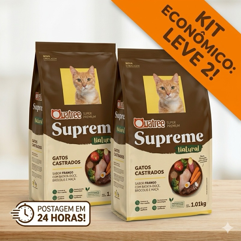 Review Kit Quatree Supreme Ração Gatos Frango Super Premium Nova Formula 1kg 2 pacote Ração Gatos Castrados: Vale a Pena em 2026?