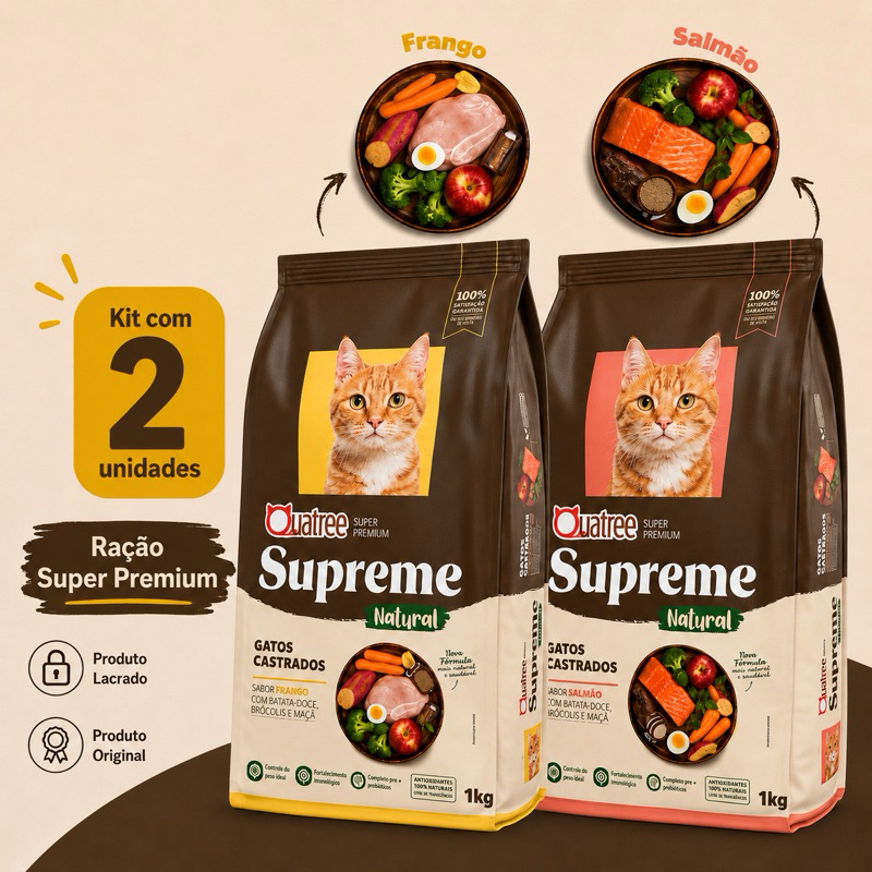 Review Kit com 2 Ração para Gatos Quatree Supreme Ração Gatos Castrados 1kg Controle de Pelo Nova Formula: Vale a Pena em 2026?