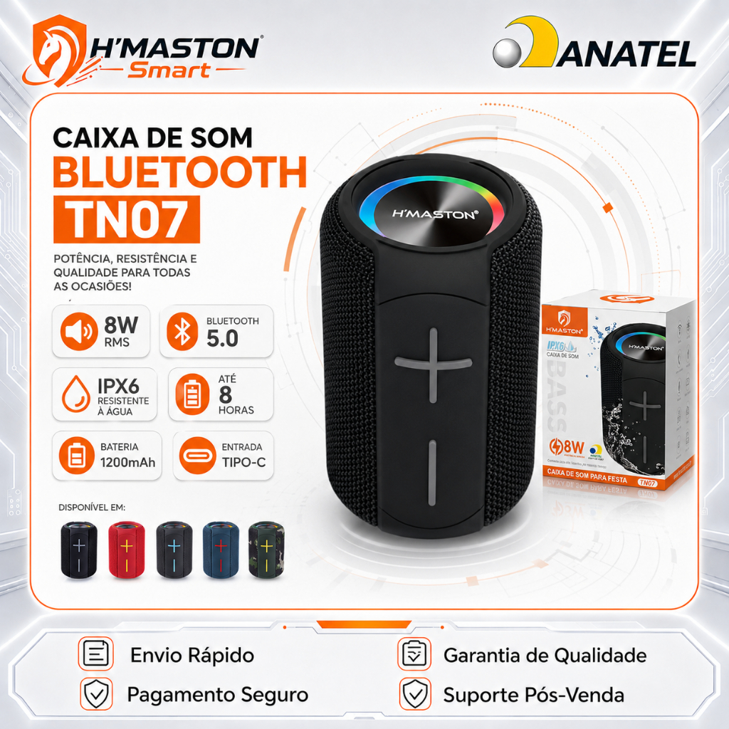 Review H'maston TN07 Caixinha De Som Bluetooth Caixa De Som Bluetooth Caixa Som Caixa De Som Pequena Caixa Bluetooth IPX6: Vale a Pena em 2026?
