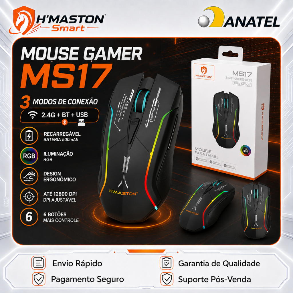 Review H‘MASTON MS17 Mouse Sem Fio Para Notebook Mouse Gamer Sem Fio Mouse Sem Fio Recarregável Mouse Gamer 2.4G+Bluetooth: Vale a Pena em 2026?