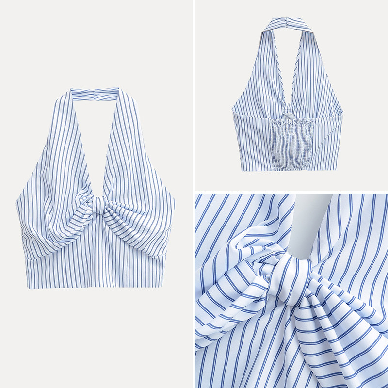 Review 2025 primavera novo estilo roupas femininas estilo europeu americano moda listrado halter pescoço halter volta halter ci: Vale a Pena em 2026?