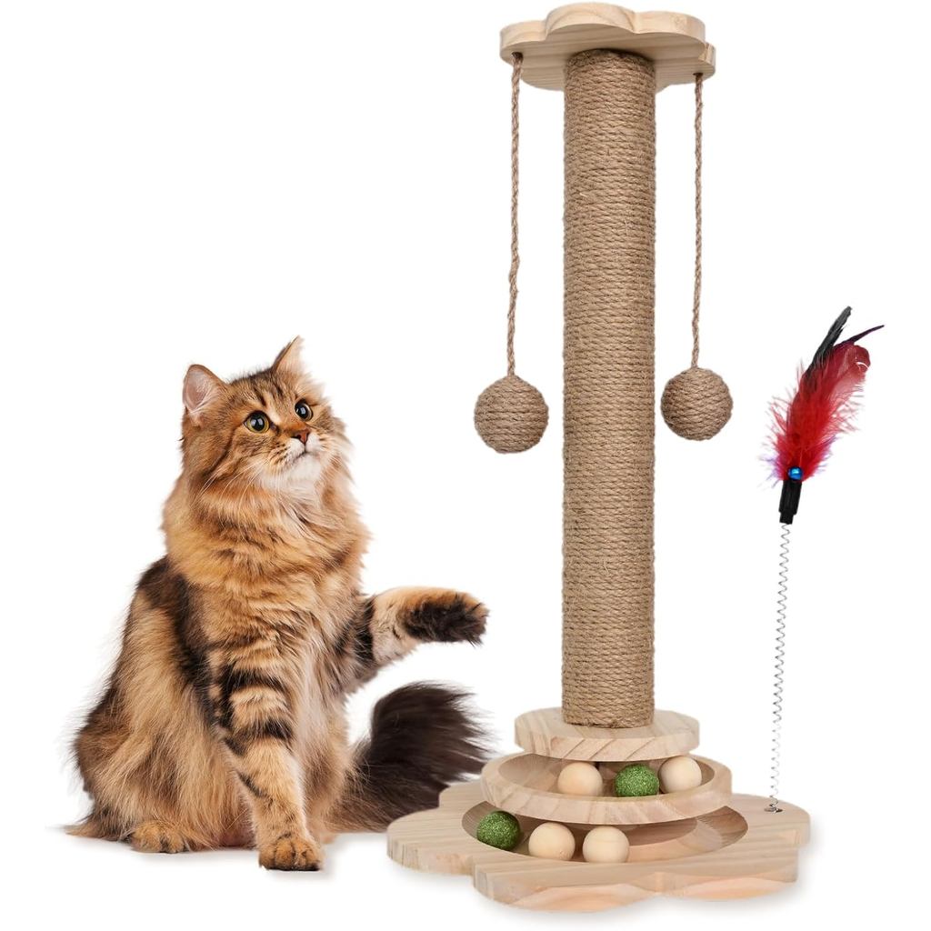 Review Arranhador para Gatos - Arranhador 4 em 1, Arranhador de Madeira com 2 Níveis de Bolas de Sisal e 2 Bolas de Sisal Pendu: Vale a Pena em 2026?