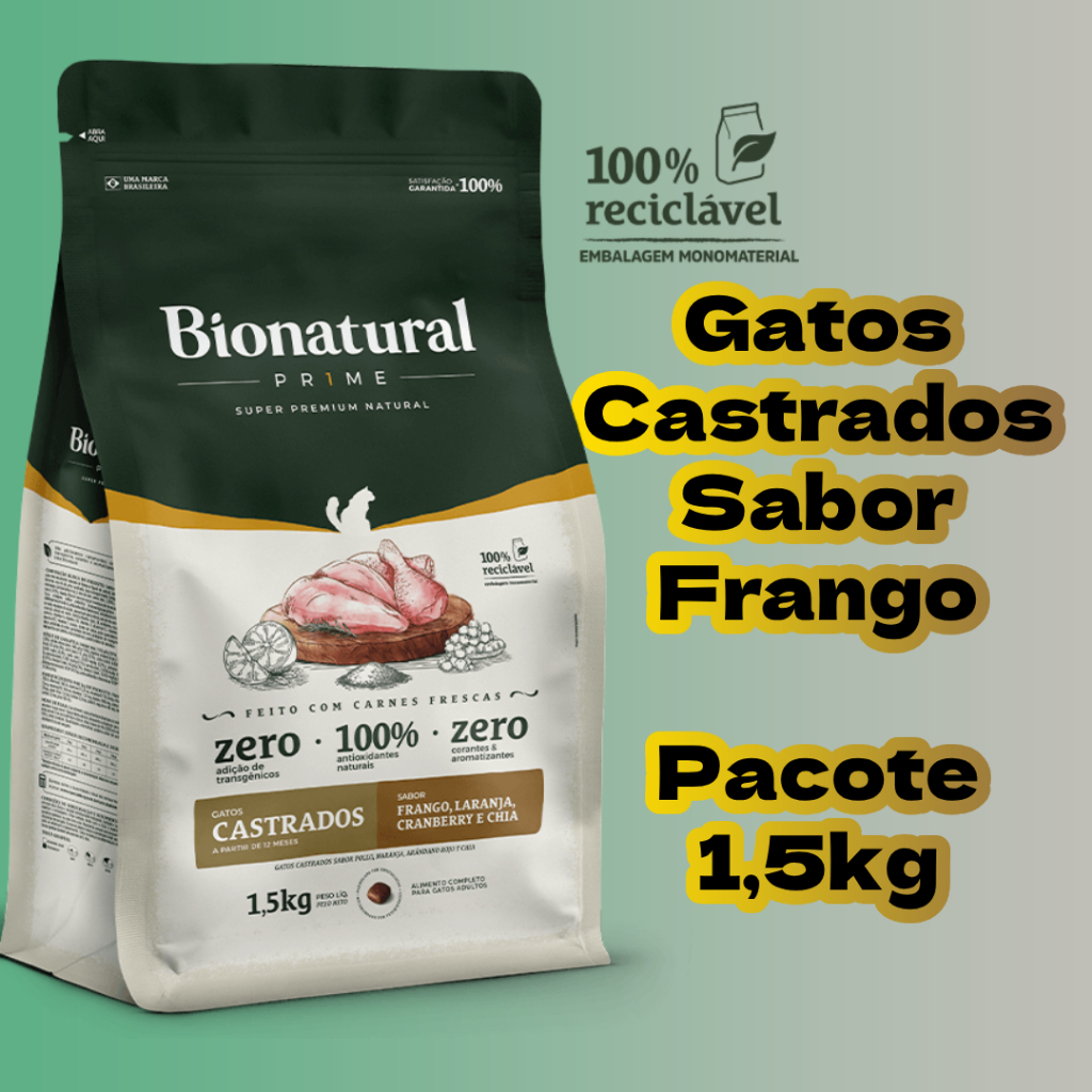Review Pacote 1,5KG Raçao Bionatural Gatos Castrados Sabor Frango e Laranja Para Gatos Feita Com CARNE FRESCA - Raçao Super Pre: Vale a Pena em 2026?