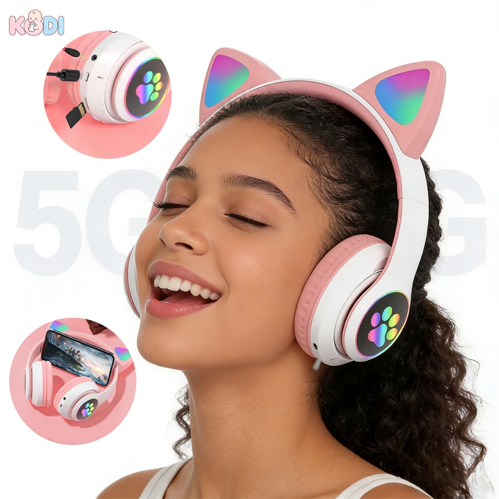 Review Fone Bluetooth com orelhas de gato LED/Fone Bluetooth de cabeça/Fone de ouvido Bluetooth 5.0  sobre a orelha 350mAh--X4: Vale a Pena em 2026?