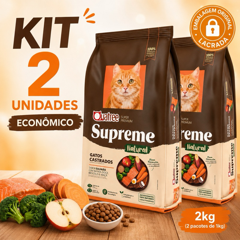 Review Kit Quatree Supreme Ração Gatos Salmão Super premium nova formula 1kg 2 pacote Ração Gatos Castrados: Vale a Pena em 2026?