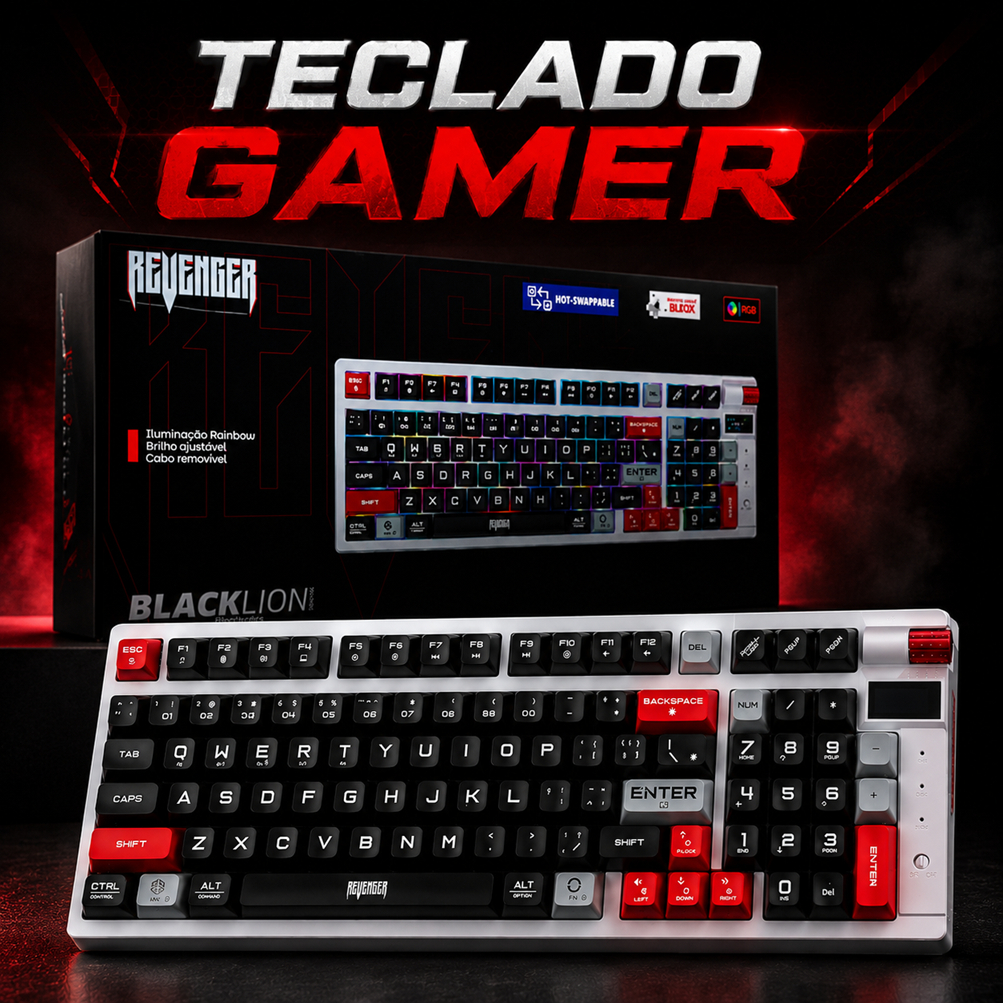 Review Teclado Gamer Mecânico Led RGB Rainbow Switch Black Anti-Ghosting Display Bluetooth/USB/2.4GHz Teclado Computador Gamer: Vale a Pena em 2026?