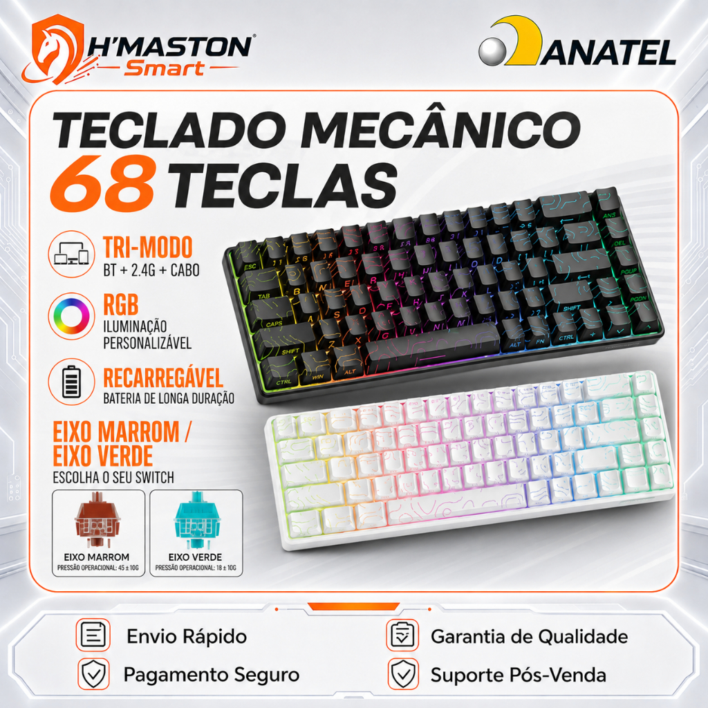 Review H'MASTON Teclado Mecânico 65% TK10 Teclado Gamer Mecanico Teclado Mecânico Sem Fio Teclado Gamer Sem Fio: Vale a Pena em 2026?