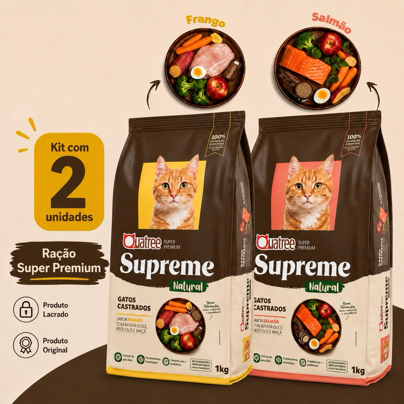 Review Kit com 2 Ração para Gatos Quatree Supreme Ração Gatos Castrados 1kg Controle de Pelo Nova Formula: Vale a Pena em 2026?