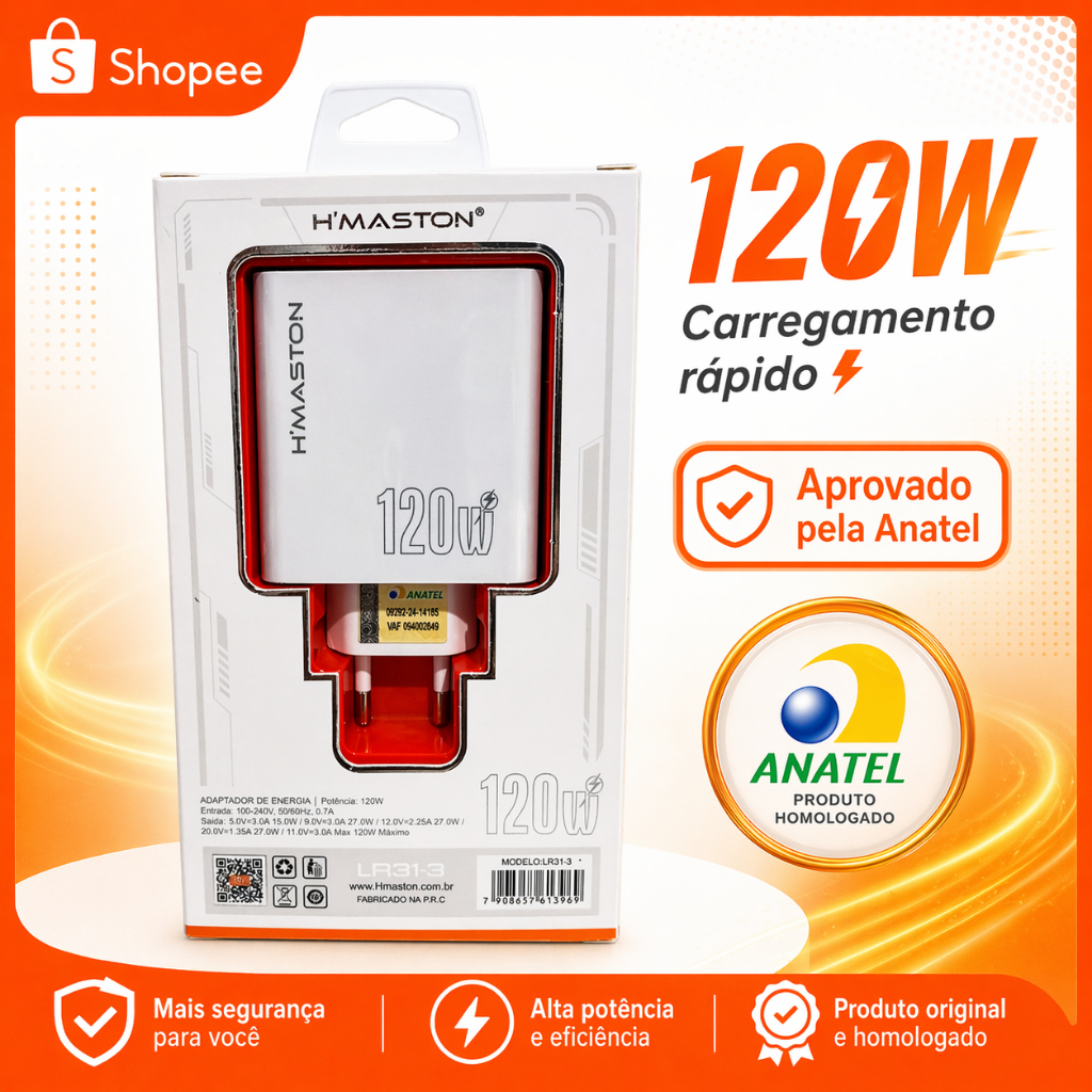 Review Carregador Turbo H'maston 120W > Carregador turbo > Carregador 120w: Vale a Pena em 2026?