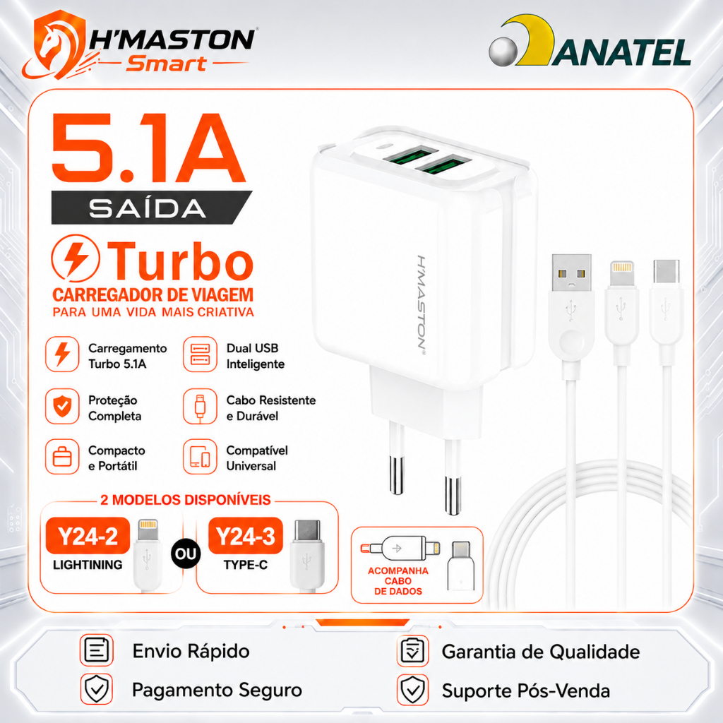 Review H'maston Y24 Carregador Iphone Turbo Carregador Turbo Tipo c Cabo Carregador Tipo c Turbo Carregador Turbo Iphone: Vale a Pena em 2026?