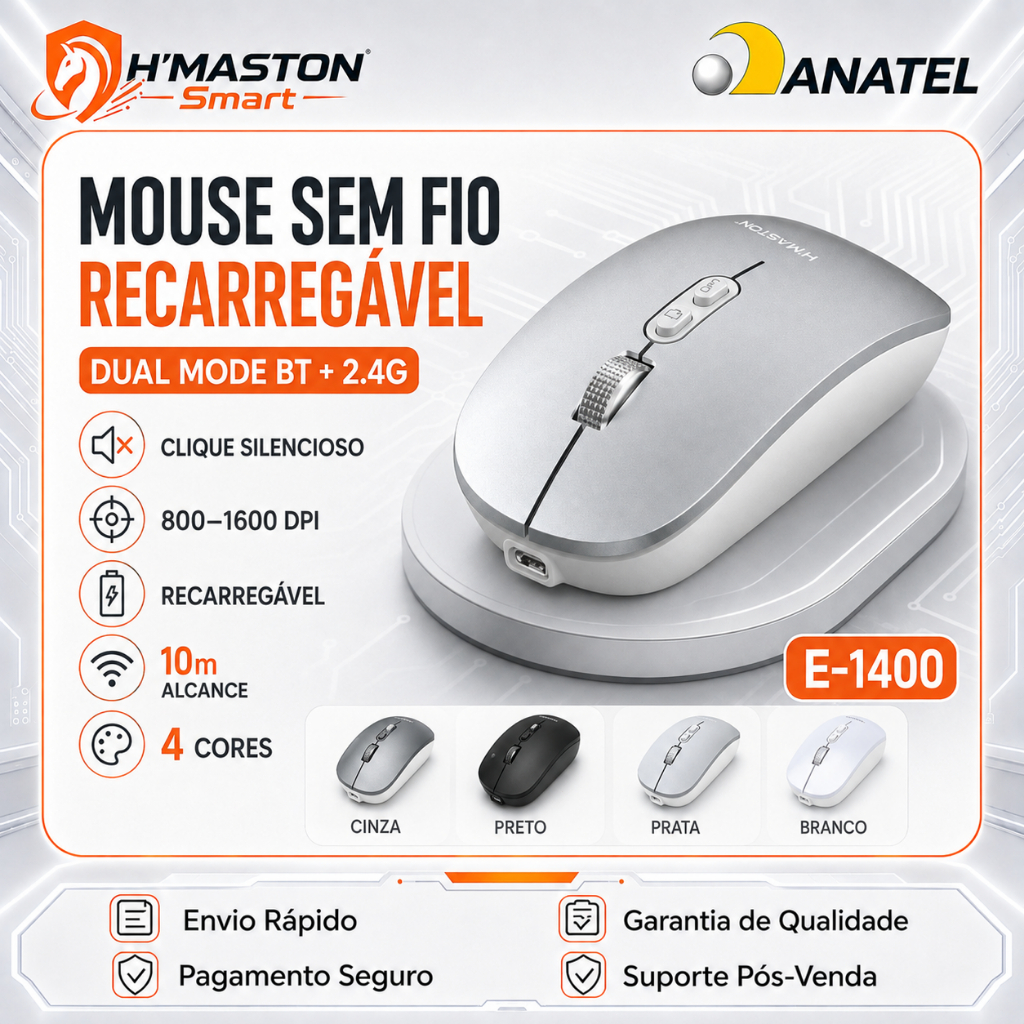 Review H'maston E-1400 Mouse Sem Fio Para Notebook Mouse Sem Fio Recarregável Mouse Bluetooth Mouse Sem Fio Gamer Mice: Vale a Pena em 2026?