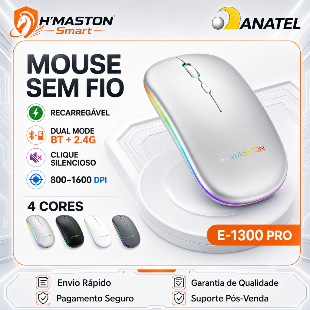 Review H'maston E-1300PRO Mouse Sem Fio Para Notebook Mouse Sem Fio Recarregável Mouse Bluetooth Mouse Sem Fio Gamer Mause: Vale a Pena em 2026?