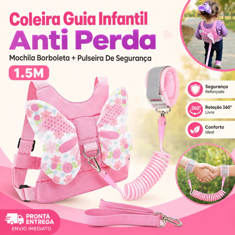 Review Coleira Guia Infantil Anti Perda Mochila Borboleta Pulseira De Segurança Menina Bebe 1.5m: Vale a Pena em 2026?