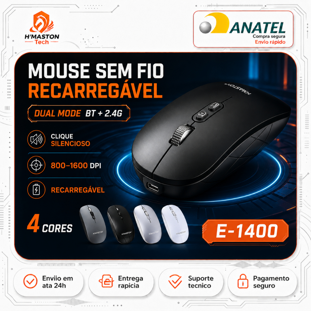 Review H'maston E-1400 Mouse Sem Fio Para Notebook Mouse Sem Fio Recarregável Mause Mouse Bluetooth Mouse Ergonômico Sem Fio: Vale a Pena em 2026?
