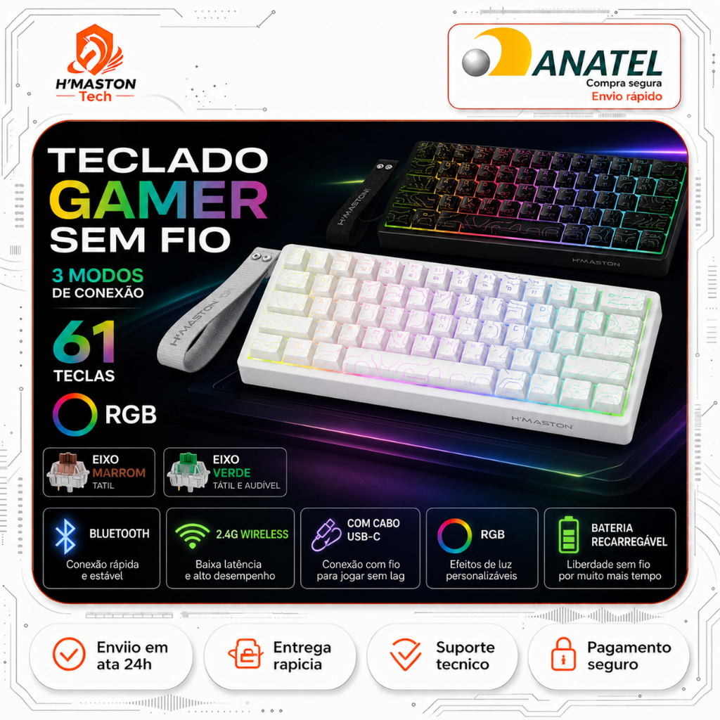 Review H'MASTON TK12 Teclado Mecânico 60% Teclado Mecanico Teclado Gamer Mecanico Teclado Mecânico Sem Fio Teclado Gamer: Vale a Pena em 2026?